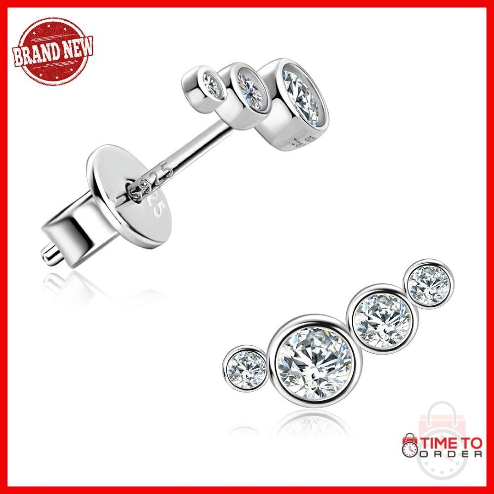 Sterling Silver Moissanite Climber Stud Earrings Hypoallergenic Kids